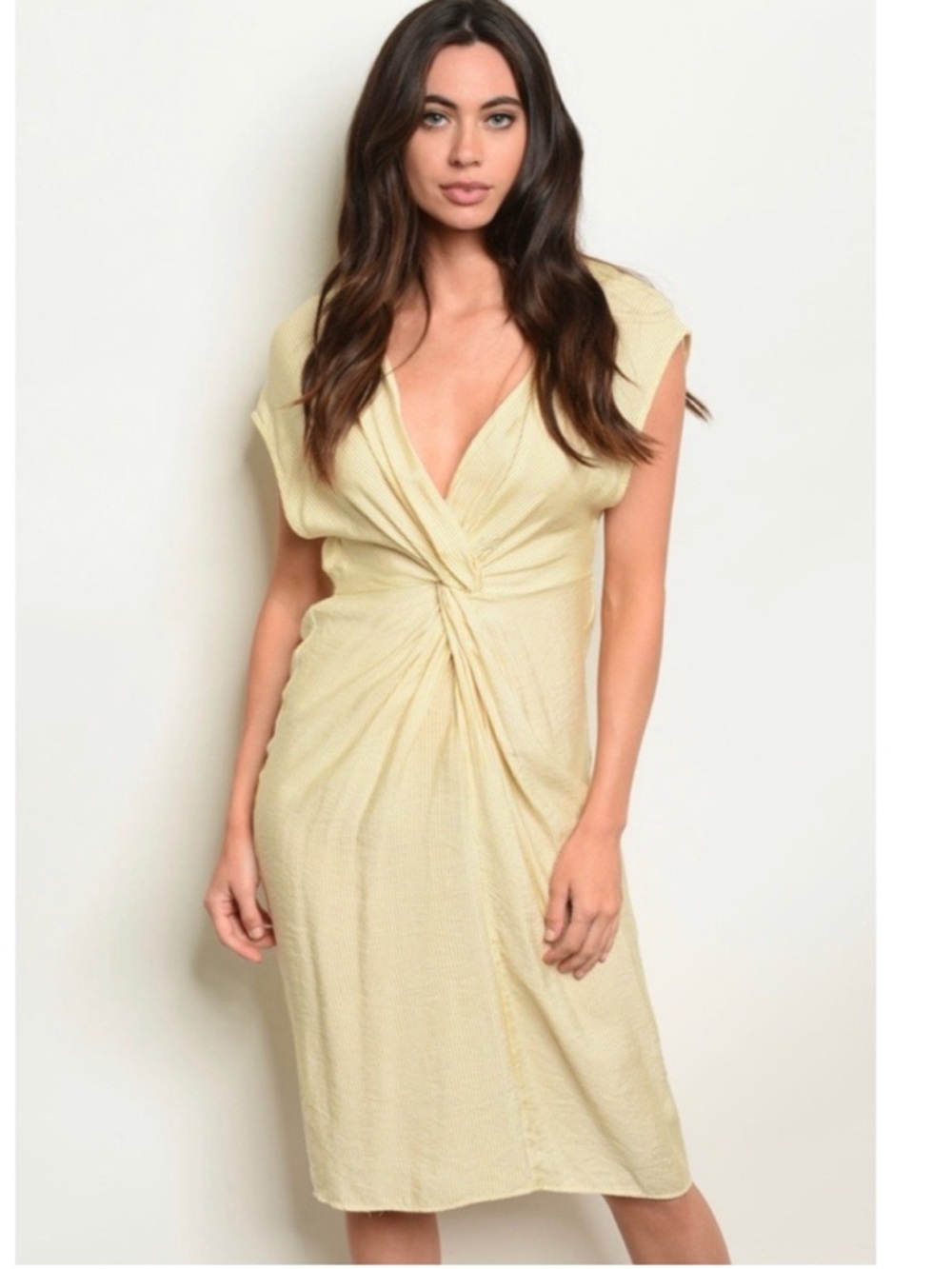 LUNIK Yellow Stripe Twist Front Short Sleeve Boutique Dress NWT M